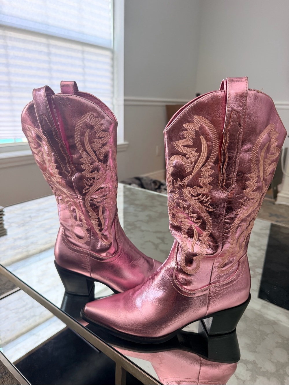 Billini Danilo Metallic Pink Embroidered Western Heeled Boots